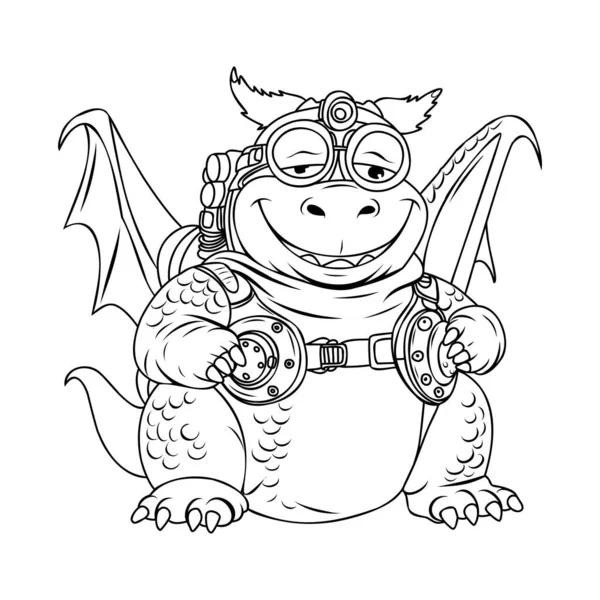 Dragon Flyer Para Colorear Página Dragón Gordo Gracioso Símbolo 2024 — Archivo Imágenes Vectoriales