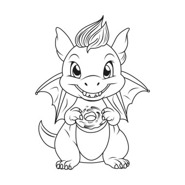 Siyah ve beyaz renkli şirin bir ejderhanın vektörü.