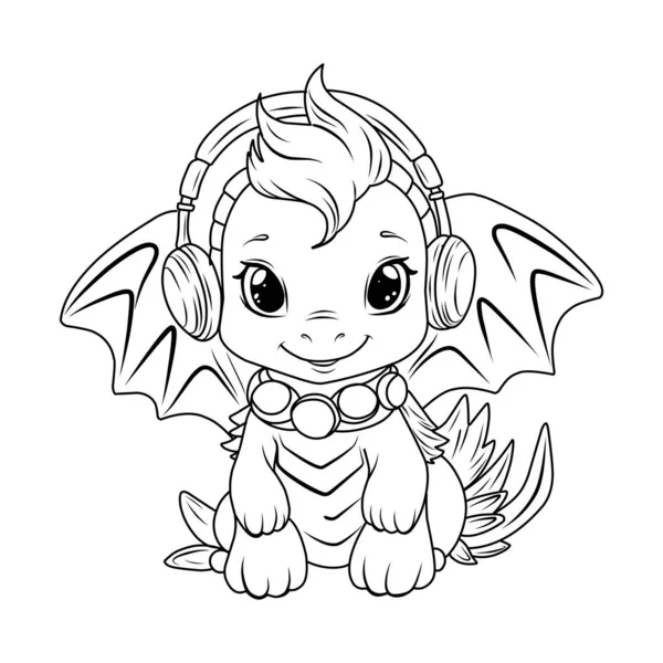 Vector Cute Dragon Black White Coloring Stock Illustration