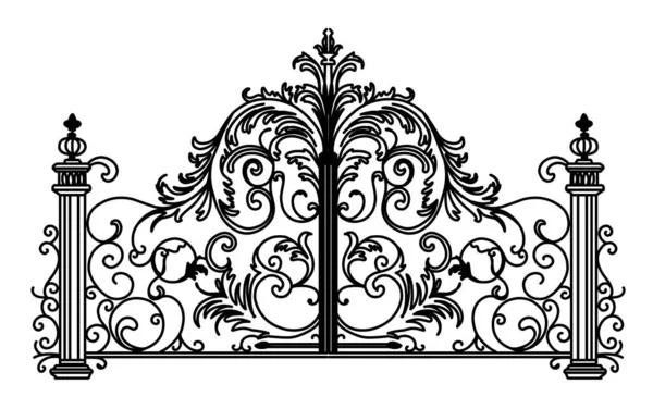 Boceto Puertas Metal Forjado Forja Artística Puertas Jardín Doble Hoja — Vector de stock
