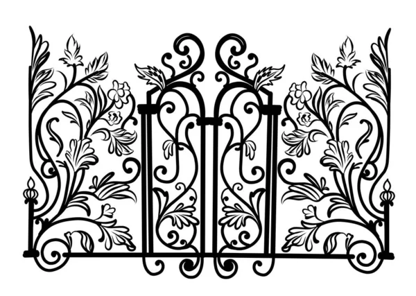 Sketch Forged Metal Gates Artistic Forging Double Leaf Garden Doors — Stock Vector