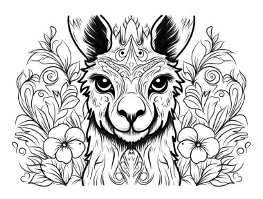 Lama boyama sayfası zentagle tarzında. Yetişkinler için boyama kitabı.