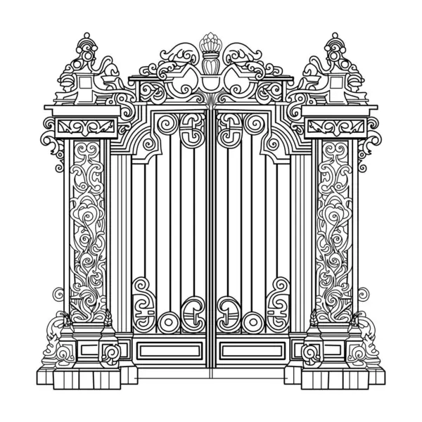 文艺复兴风格的锻造金属花园门的素描 图库矢量图片