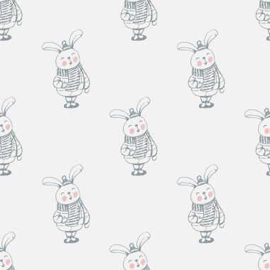 Sevimli tavşan kusursuz vektör deseni. Kış illüstrasyonu