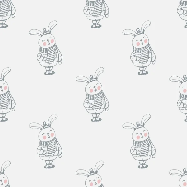 可爱的兔子无缝病媒图案 冬季图例 免版税图库插图