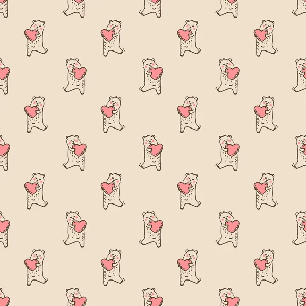 Χαριτωμένες Αρκούδες Καρδιές Αδιάλειπτη Διανυσματικό Μοτίβο Εικόνα Ημέρα Του Αγίου Διανυσματικά Γραφικά
