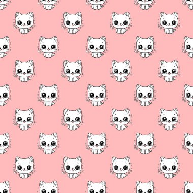 Şirin kawaii beyaz kedi pürüzsüz desen