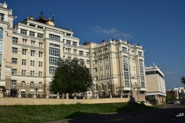 Astana (Nur-Sultan), Kazakistan 08.07.2023: Astana 'daki modern binalar (Nur-Sultan), Kazakistan' ın başkenti