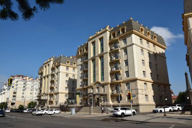 Astana (Nur-Sultan), Kazakistan 08.08.2023: Astana 'daki modern binalar (Nur-Sultan), Kazakistan' ın başkenti