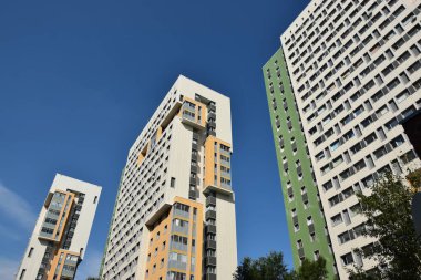 Astana (Nur-Sultan), Kazakistan 08.07.2023: Astana 'daki modern binalar (Nur-Sultan), Kazakistan' ın başkenti