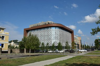 Astana (Nur-Sultan), Kazakistan 08.07.2023: Astana 'daki modern binalar (Nur-Sultan), Kazakistan' ın başkenti