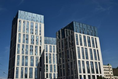 Astana (Nur-Sultan), Kazakistan 08.08.2023: Astana 'daki modern binalar (Nur-Sultan), Kazakistan' ın başkenti