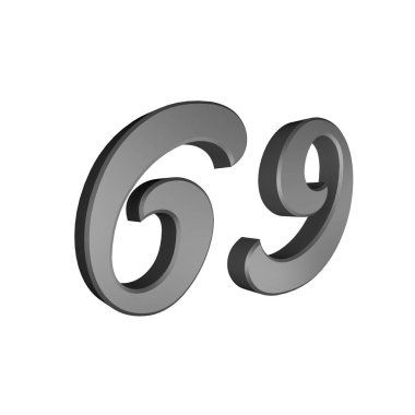 Beyaz arka planda gri 3D 69 numara..