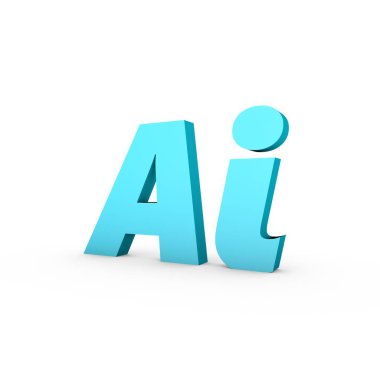 Beyaz arkaplanda gölgeli üç boyutlu yapay zeka metni. Yapay zeka.