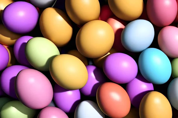 Multicolored Easter eggs. Religious holiday.