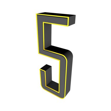 Beyaz arka planda gri sarı 3D numara 5. 3B görüntüleme.