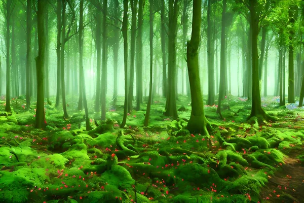 Screensaver Background Fairy Forest Trees ロイヤリティフリーのストック写真