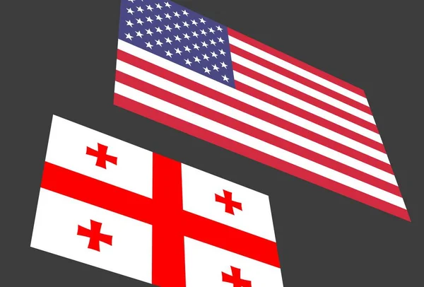Flags of the USA and Georgia on a gray background. Unity and friendship of peoples. Rendering the image.