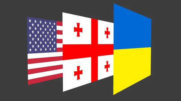 Flaggor Från Usa Ukraina Och Georgien Grå Bakgrund Enhet Och — Stockfoto