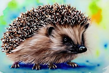 Painted hedgehog in watercolor.