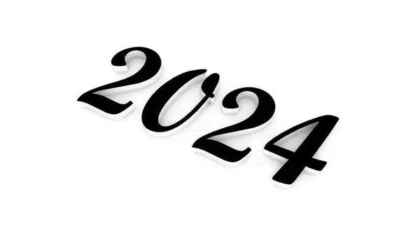 Черный Объемных Чисел 2024 Белом Фоне Новогодняя Тема Рендеринг Изображения — стоковое фото
