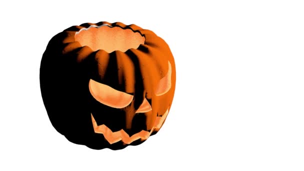 Halloween Kürbis Auf Weißem Hintergrund Rendering Animation — Stockvideo