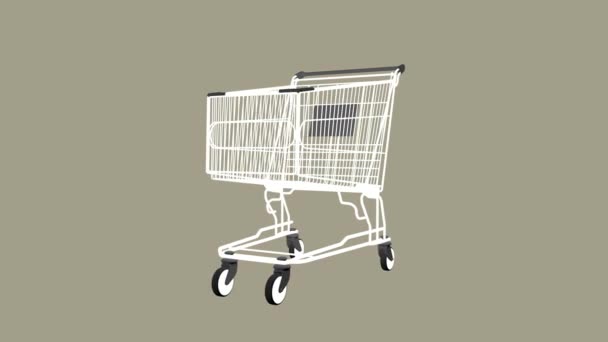 Rotierender Supermarkt Einkaufswagen Auf Dunklem Kariertem Hintergrund Marketing Bewegungsanimation — Stockvideo