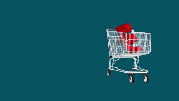 Siyah Berquoise Arka Planında Boyutlu Süpermarket Arabası Dönüyor Pazarlama Hareket — Stok video