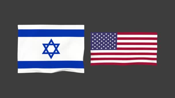 Флаги Сша Израиля Ветру Отрисовка Анимации — стоковое видео