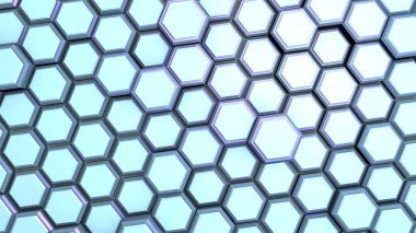 Mavi metalik altıgen şeklinde modern bilgisayar ekran koruyucusu. Resim oluşturuluyor.