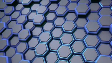 Hacimli altıgenlerin dinamik mavi arka planı. Canlandırma oluşturuluyor.