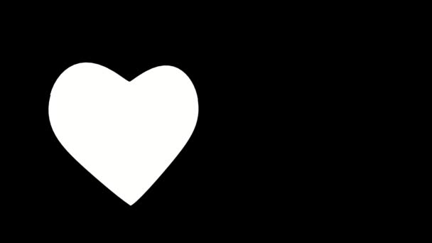 Weißes Romantisches Herz Auf Schwarzem Hintergrund Alpha Aufnahmen Animation Bearbeiten — Stockvideo