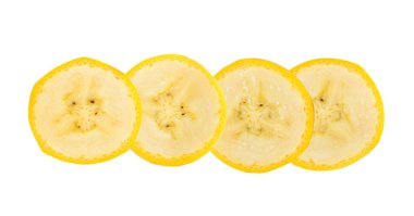 Beyaz arkaplanda izole edilmiş muz dilimi