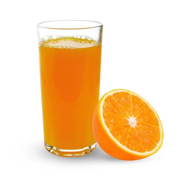 bir bardak portakal suyu beyaz zemin üzerine izole