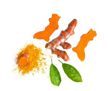 Zerdeçal beyaz arka plan üzerinde izole yaprak ile