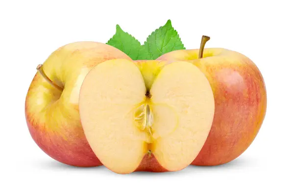 Apfel Mit Blättern Auf Weißem Hintergrund lizenzfreie Stockbilder