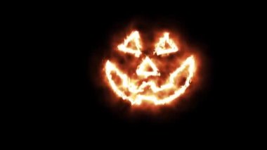 Jack olantern Mutlu Cadılar Bayramı Korkunç Yüz Animasyonu Siyah arka planda izole edilmiş, Holiday animasyon kartı tasarımı geleneksel festival kutlamaları.