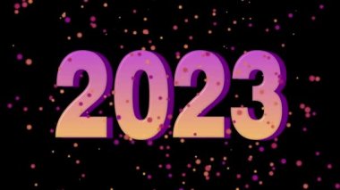 Gradyan Metin 2023 animasyon ve parıltı siyah zemin üzerinde izole edilmiş, 2023 yeni yıl tasarım şablonu Mutlu 2023 yeni yıl konsepti bayram animasyon kartı.