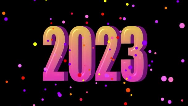 Βαθμιδωτό Κείμενο 2023 Animation Και Λάμψη Απομονωμένη Μαύρο Φόντο 2023 — Αρχείο Βίντεο