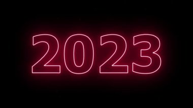 Metin 2023 ve parıltılı animasyon siyah zemin üzerinde izole edilmiş, 2023 yeni yıl, tasarım yeni yıl konsepti Mutlu Yıllar animasyon kartı.