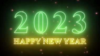 Metin 2023 ve parıltılı animasyon siyah zemin üzerinde izole edilmiş, 2023 yeni yıl, tasarım yeni yıl konsepti Mutlu Yıllar animasyon kartı.