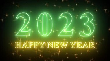 Metin 2023 ve parıltılı animasyon siyah zemin üzerinde izole edilmiş, 2023 yeni yıl, tasarım yeni yıl konsepti Mutlu Yıllar animasyon kartı.