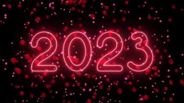 Metin 2023 ve parıltılı animasyon siyah zemin üzerinde izole edilmiş, 2023 yeni yıl, tasarım yeni yıl konsepti Mutlu Yıllar animasyon kartı.