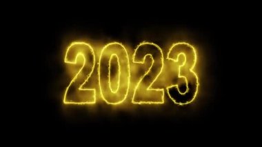 Metin 2023 ve parıltılı animasyon siyah zemin üzerinde izole edilmiş, 2023 yeni yıl, tasarım yeni yıl konsepti Mutlu Yıllar animasyon kartı.