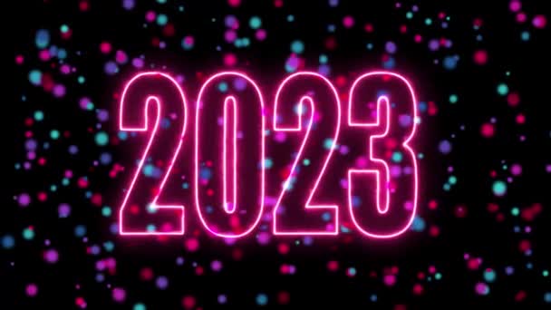 テキスト2023と輝きのアニメーション黒の背景に隔離され 2023年新年 デザインテンプレートハッピーニューイヤーコンセプトホリデーアニメーションカード — ストック動画