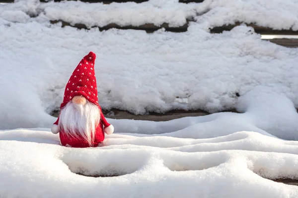 Christmas Holiday Card Cute Scandinavian Gnomes Red Hat White Beard — Stock Photo, Image