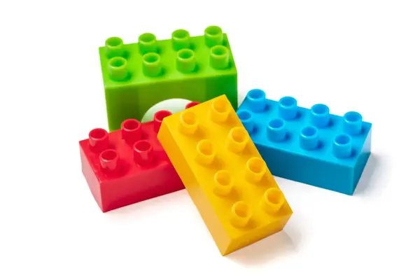 Colorful Plastic Construction Blocks Children Construction Kit Educational Concept Imagens De Bancos De Imagens