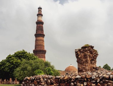 Qutub Minar is the tallest brick minaret in the world. Delhi. India. clipart