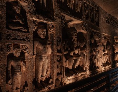 Ajanta, Hindistan 'da, Maharashtra eyaletinde bir Budist tapınağı ve mağara kompleksi. Maharashtra. Hindistan.