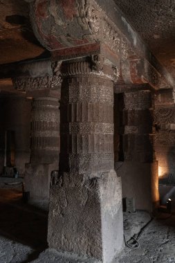 Ajanta, Hindistan 'da, Maharashtra eyaletinde bir Budist tapınağı ve mağara kompleksi. Maharashtra. Hindistan.